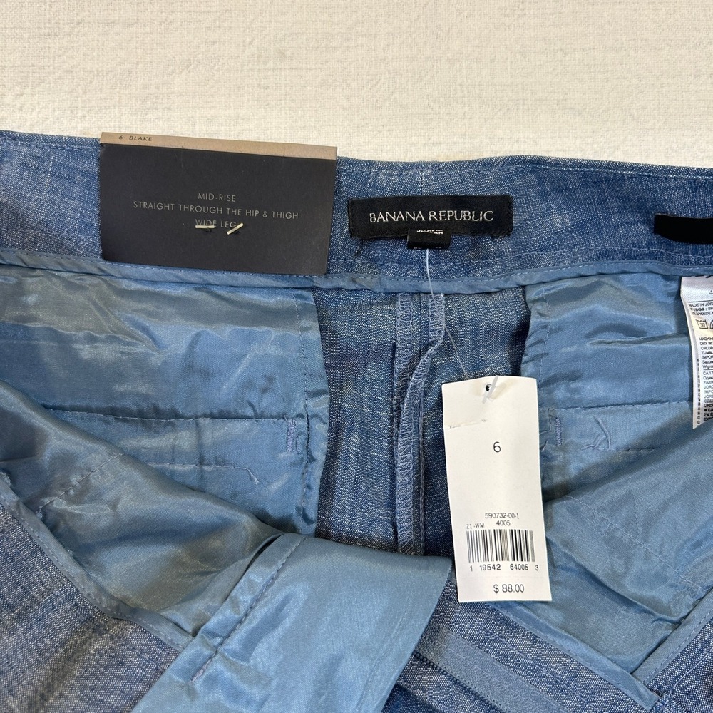 Women's Banana Republic Blake Wide Leg Pants Blue Linen Blend Mid Rise Sz 6 NWT - Picture 9 of 11